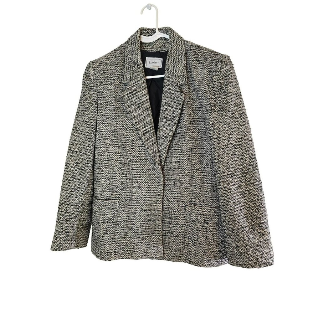 Vintage J. Gallery Women's Blazer Tweed Black White Front Pockets Size 12